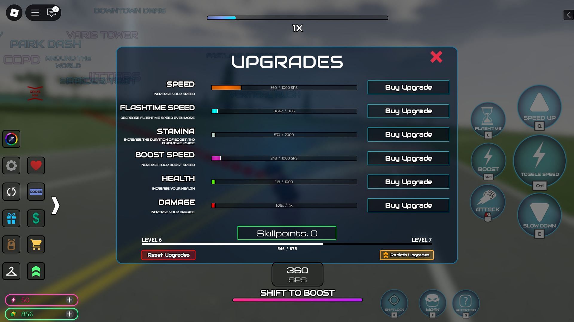 The Upgrades menu (Image via Roblox)